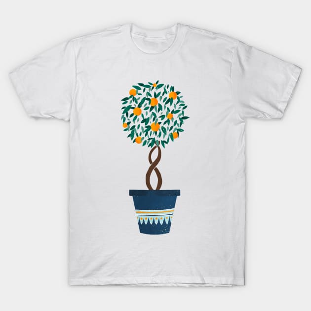 Orange tree in a blue pot T-Shirt by Home Cyn Home 